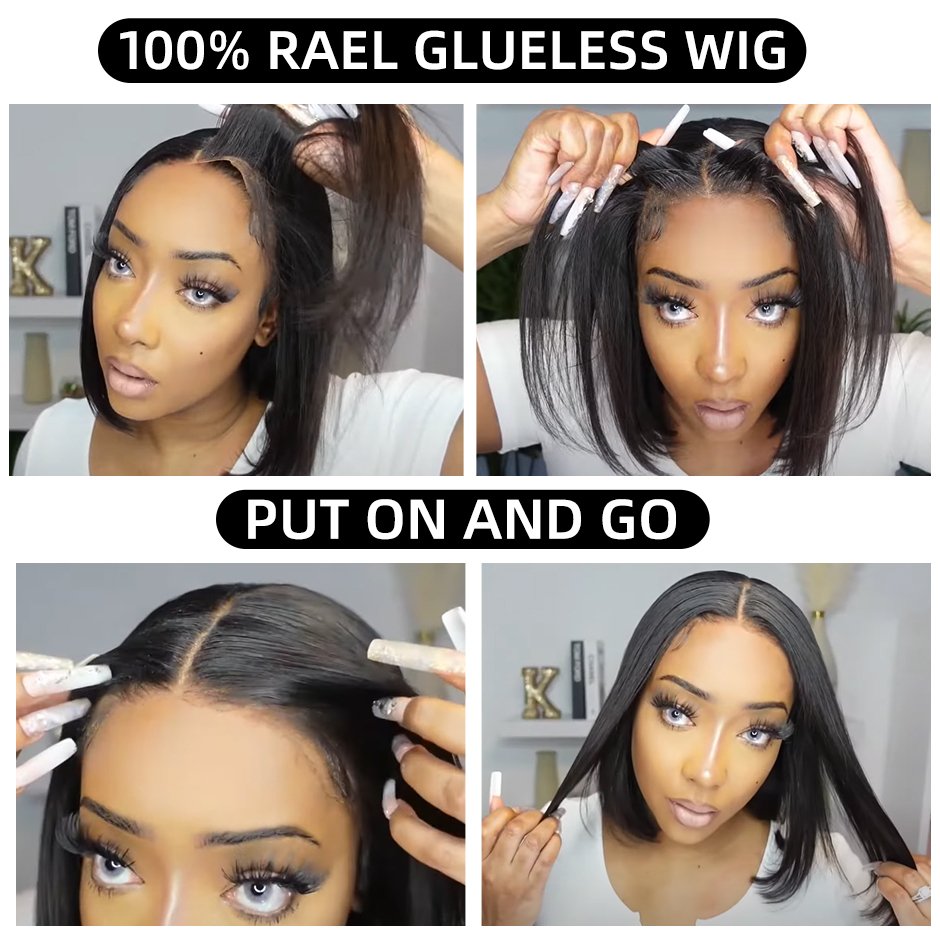 Wear And Bob For Women 180% Straight Glueless Ready To Go Human Hair Wigs Pre Cut Lace Air Wig Sale