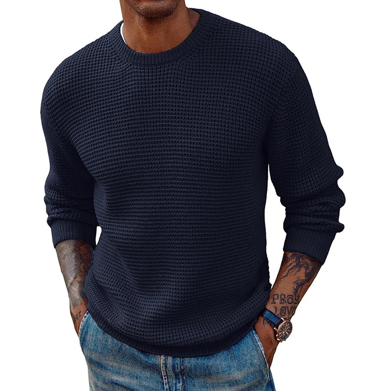Fashionable solid color knitted jumper top mens retro O-neck long sleeved knitted sweater spring/summer sweater 240930