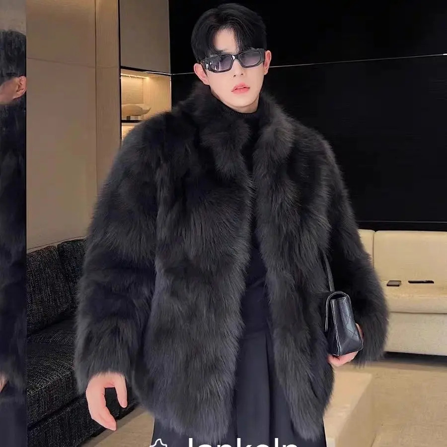 2024 Winter Mens ly Made Fur Mens Coat Thick Fox Black Sable Solid Black Jacket A215 240929