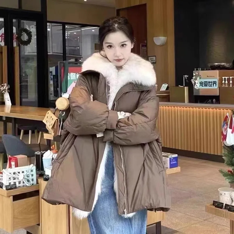 Womens Down Jacket Coat Fox Fur Collar Fashion Park Thickened Warm Medium Length Winter Coat Womens 240926