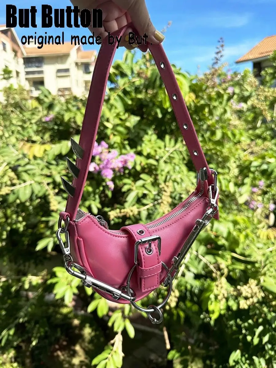 Y2k girl Harajuku Rivet spike Gothic One Shoulder Handbag Womens Punk Tote Dark Punk Rock Japanese Heavy Industry Ring Bag 240926