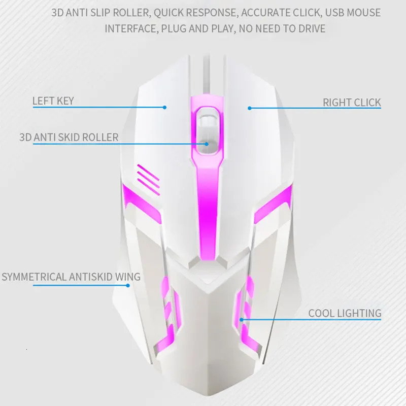 USB Wired Keyboard Mouse Set LED Rainbow Color Backlight Gaming Computer 240929