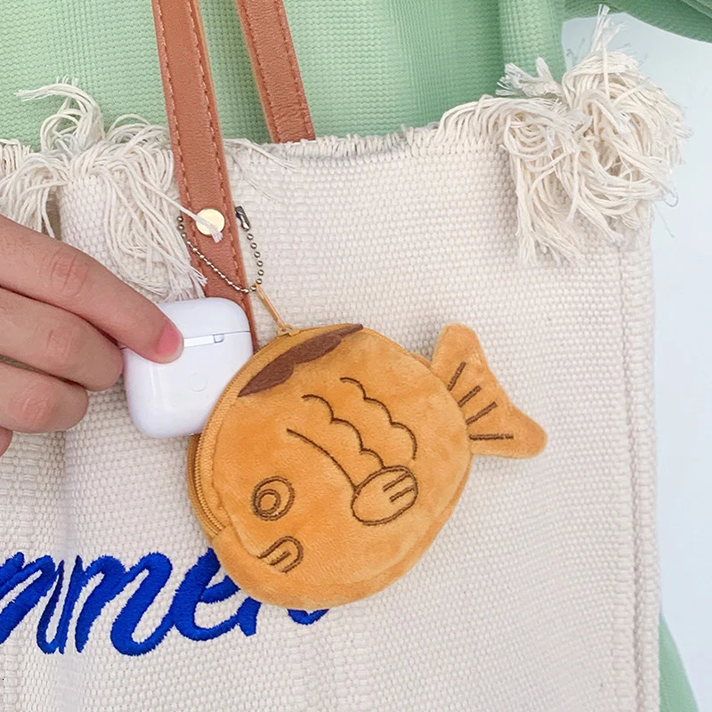 Japan Cute Plush Snapper Fish Doll Coin Purse Wristlet Bag Cartoon Wallet Mini Zipper Girl Cable Headset Bag 240925