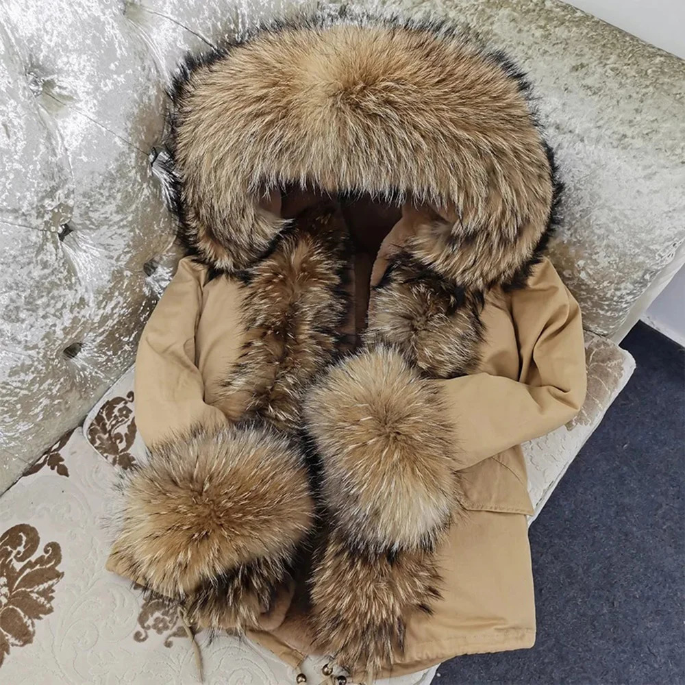 Fashion Winter Jacket Womens Genuine Fur Coat Natural Fox Collar Loose Long Park Detachable 240929