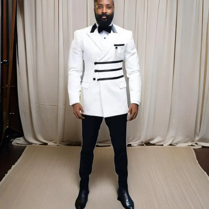 Slim Fit Men Suits for Wedding Double Breasted Groom Tuxedo 2 Pcs Peak Lapel Male Fashion Suit Jacket with Pants Custom Made 2025
