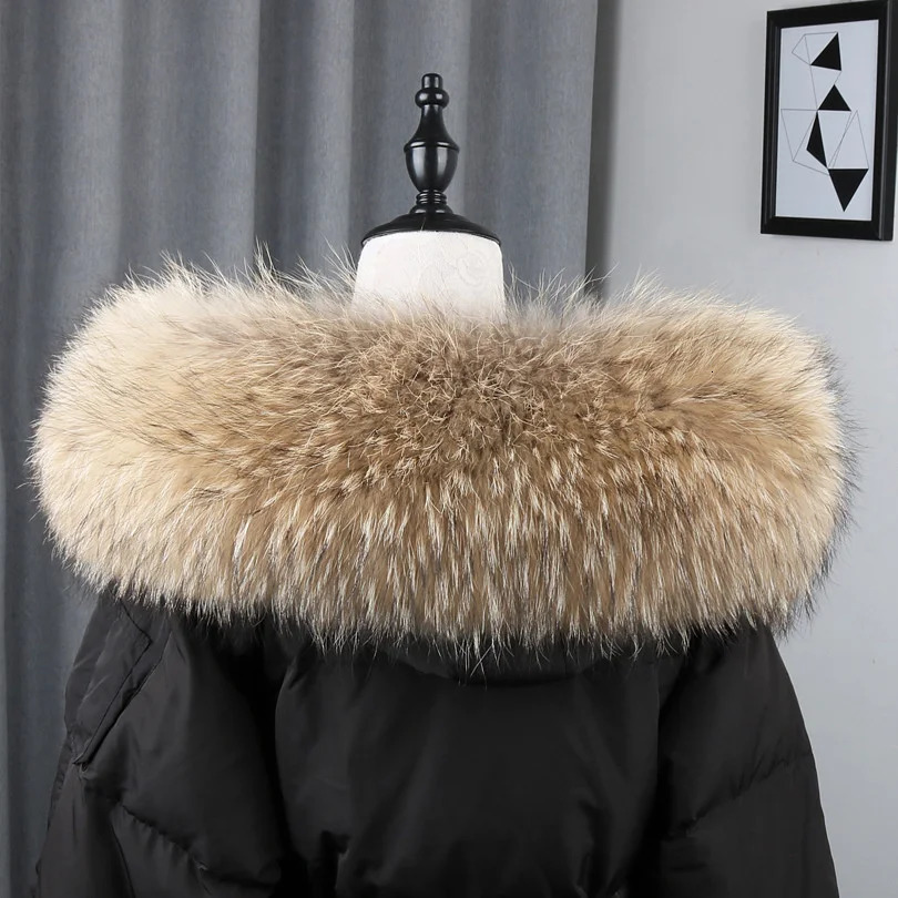 100% Real Natural Raccoon Fur Scarf Women Winter Fashion Warm High Quality Fur Collar For Coat Strip Hooded Large Muffler 240924