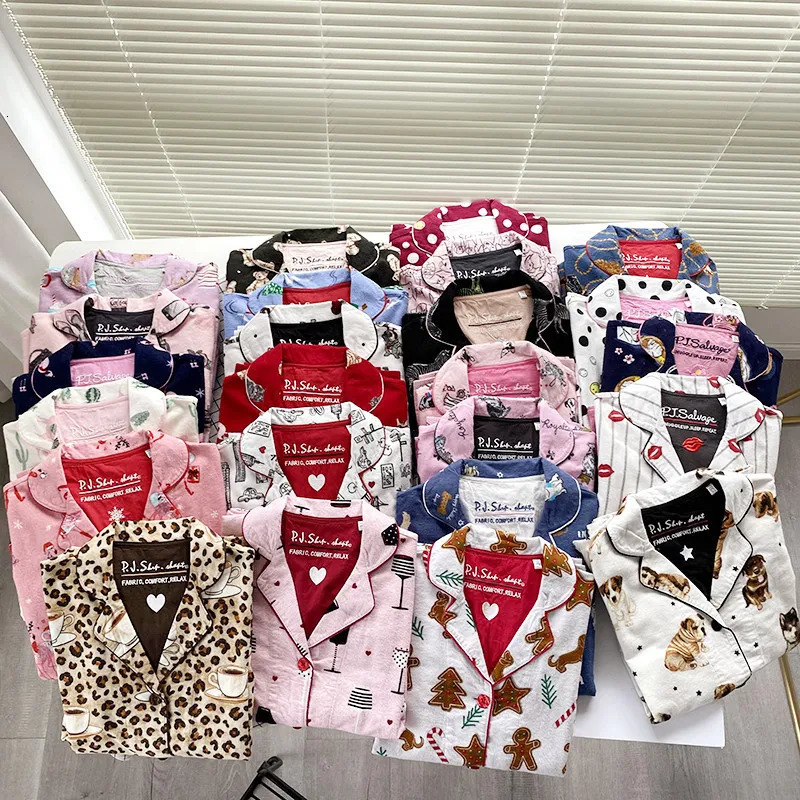Autumn and Winter Womens PJS Cotton Wool Sleepwear Warm Thick Cartoon Long Sleeve Pants Sleepwear Womens Sleepwear 240929