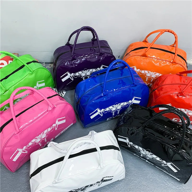 Large Capacity Travel Bags Bright Surface Travel Tote Fashion Printed Mens and Womens Travel Duffel PVC Waterproof Fitness Bag 240924