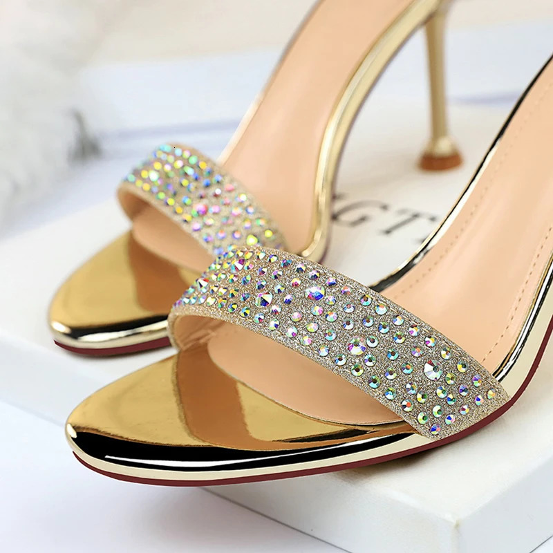 BIGTREE shoes Rhinestone high heels womens pump sexy kitten high heels party shoes open toe womens sandals slim high heels wedding shoes 240925