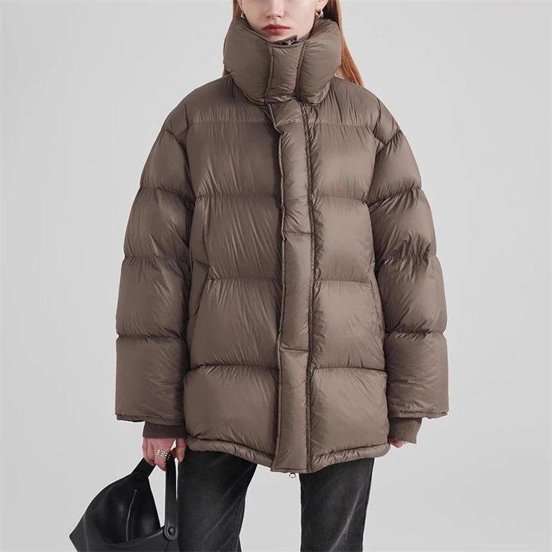 Winter Womens Big Collar Thick Warm 90 White Duck Down Jacket Y2K High Quality Fashion Loose Casual Breadman 240926