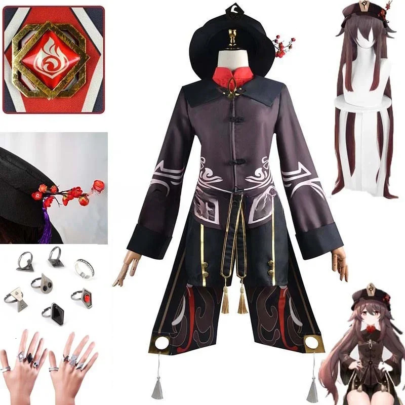 CN costume uniform wig cosplay anime game Genshin Impact Hutao Hu Tao Chinese style Halloween womens clothing 240930