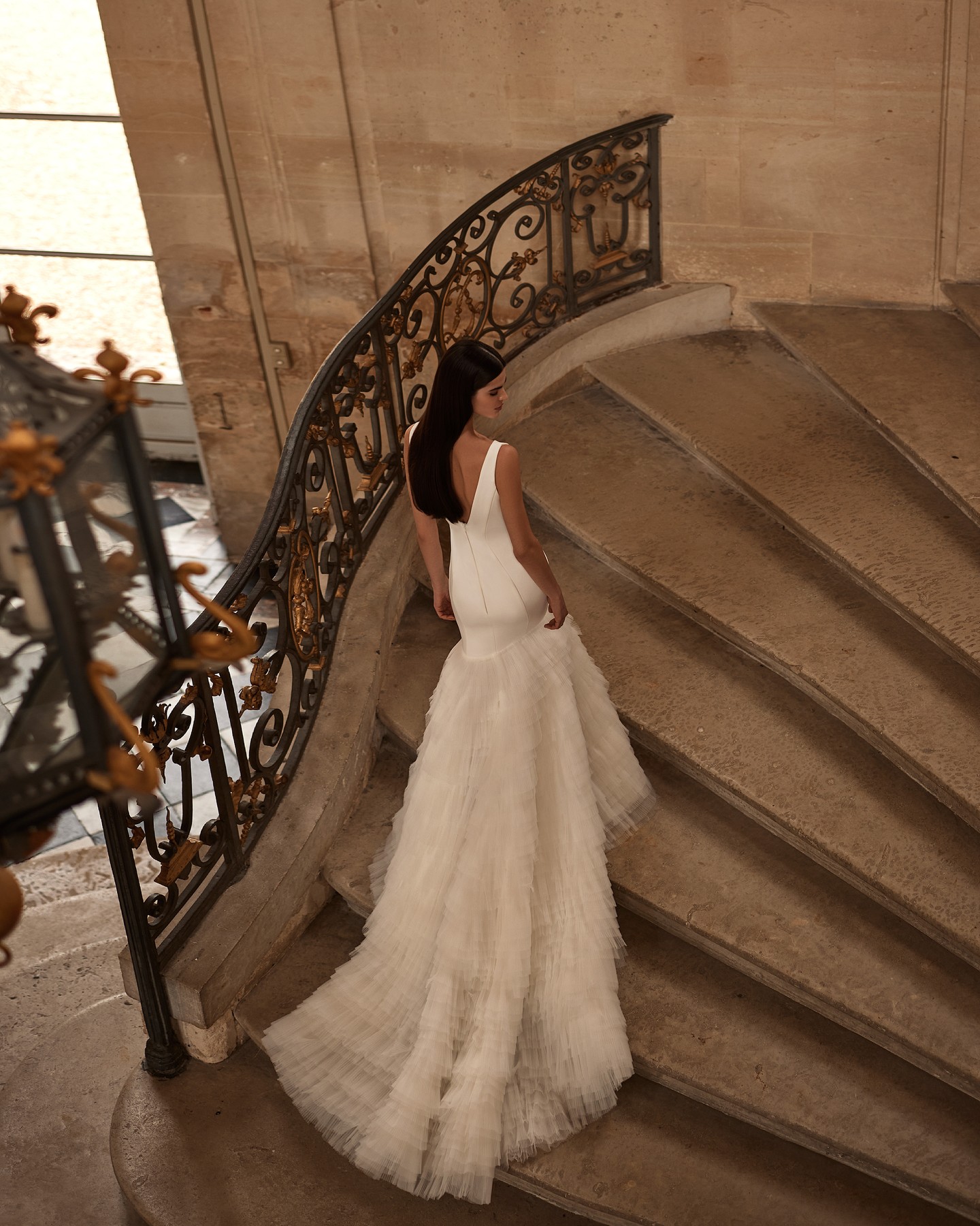 Milla Nova satin mermaid dresses bridal gowns v neck wedding dress ruched tulle skirt backless vestidos de novia