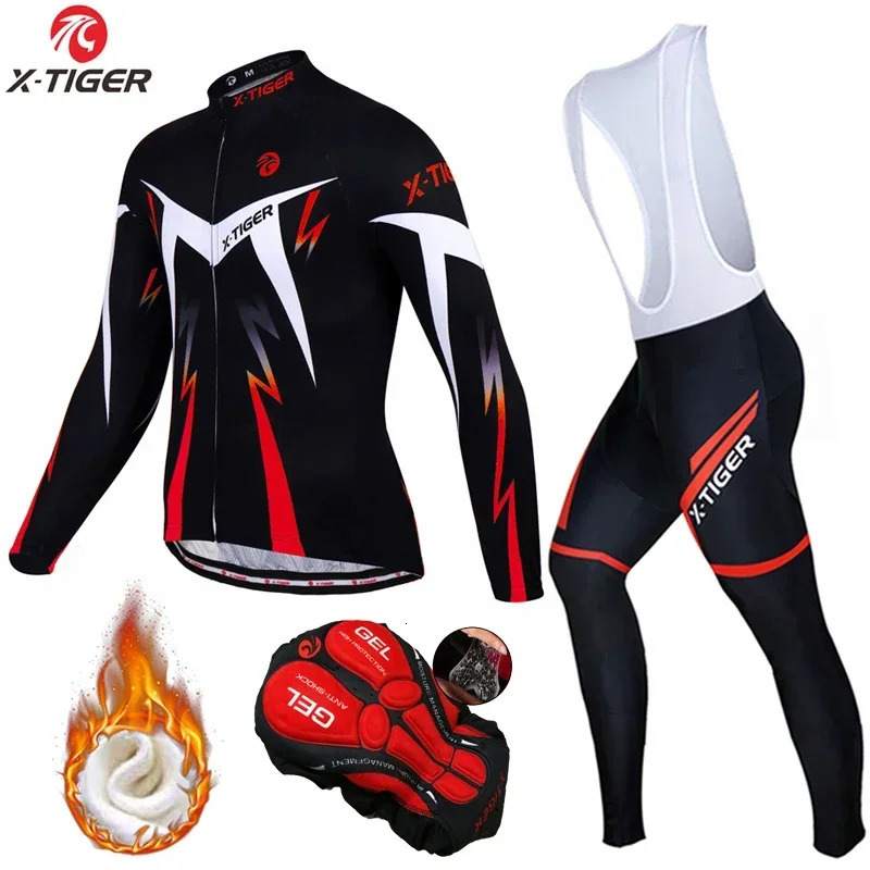 X-Tiger Winter Cycling Jerseys Set Long Sleeve Thermal Fleece Bicycle Clothing Keep Warm Bike Wear Suit Sportswear 240930
