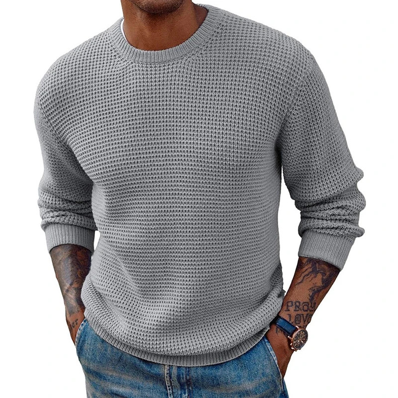Fashionable solid color knitted jumper top mens retro O-neck long sleeved knitted sweater spring/summer sweater 240930