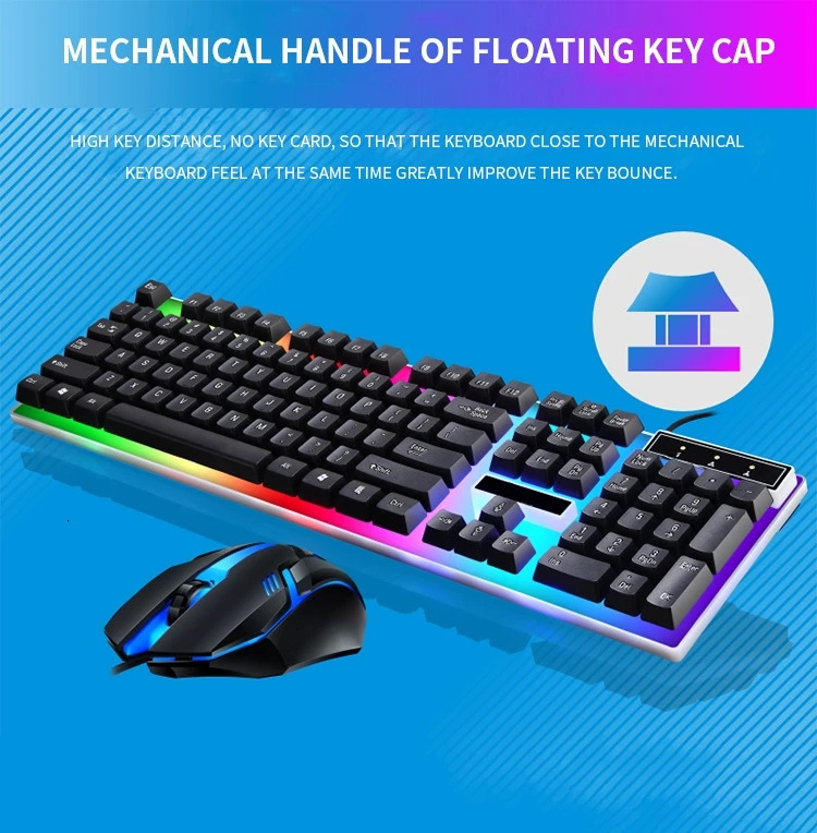 USB Wired Keyboard Mouse Set LED Rainbow Color Backlight Gaming Computer 240929
