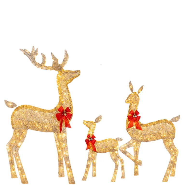 3 pieces of wrought iron garden LED lights emitting reindeer Christmas home outdoor courtyard decoration 240929
