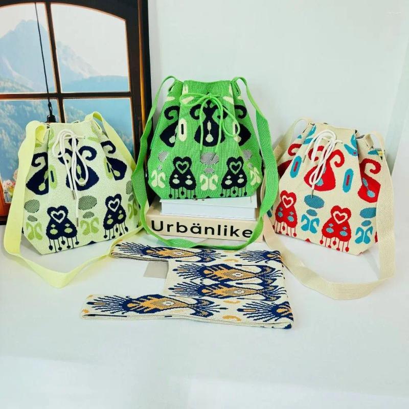 2025 NEW Shoulder Bags Handmade Cute Handheld Bucket Bag Simplicity Ethnic Style Knot Wrist Polyester Fiber High-capacity Tote Student zhanyishengli