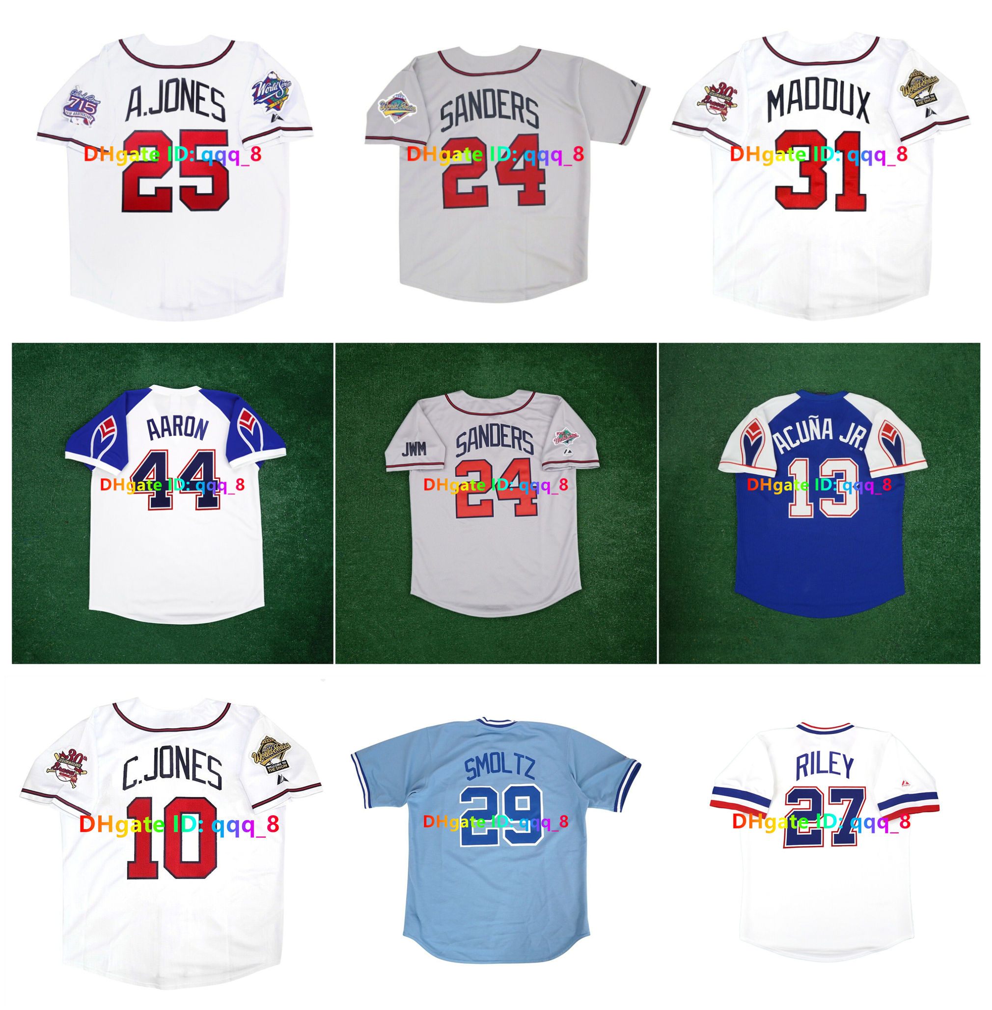 Chipper Jones Deion Sanders Brave Baseball Jersey 1995 1999 World Series Fred McGriff Dale Murphy Andruw Jones Hank Aaron Ronald Acuna Jr. Greg 31 Maddux Austin Riley