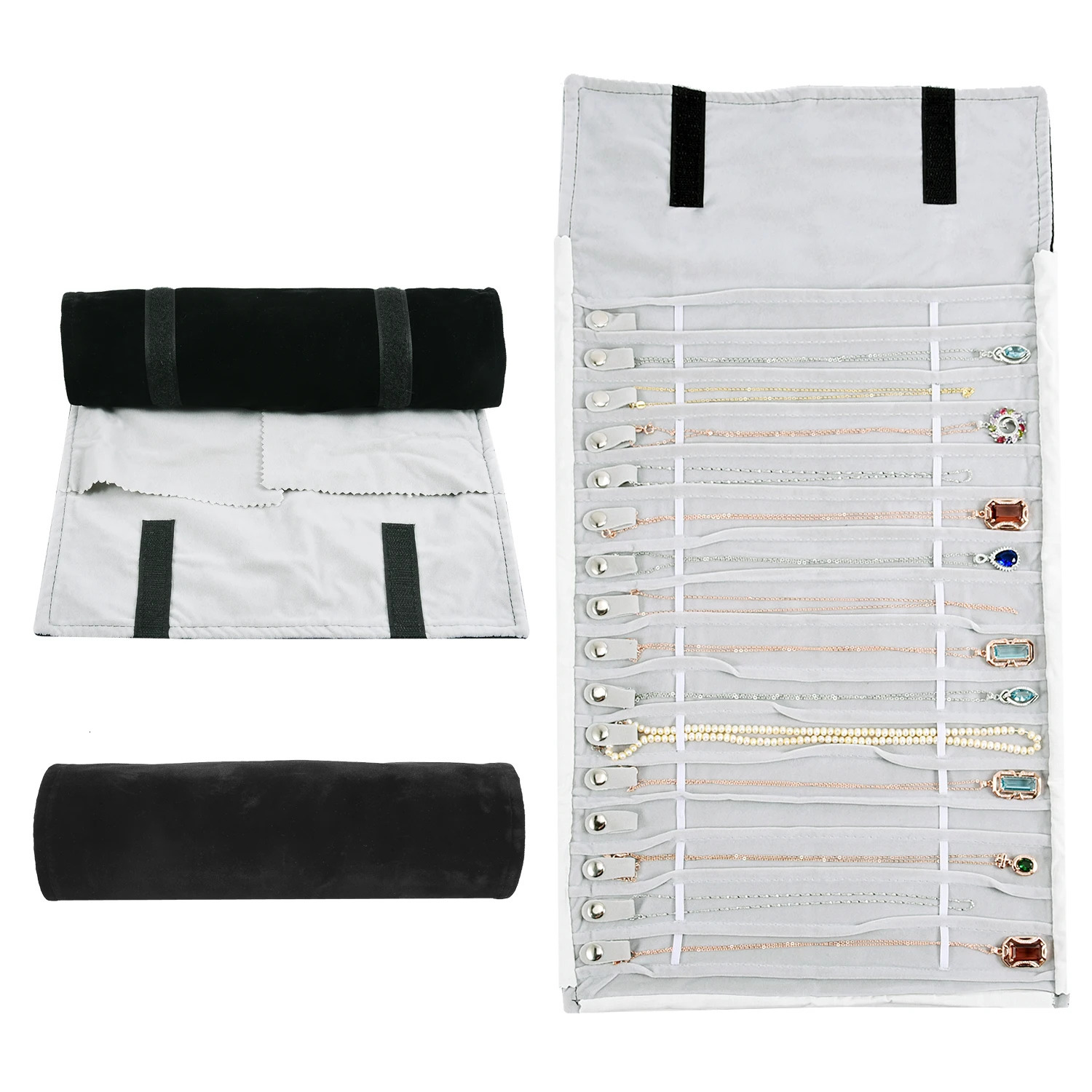 Travel Bracelet Jewelry Organizer Roll Up Bag Portable Velvet Ring Earrings Pendant Necklace Storage Bag Ornaments Foldable Case 240923