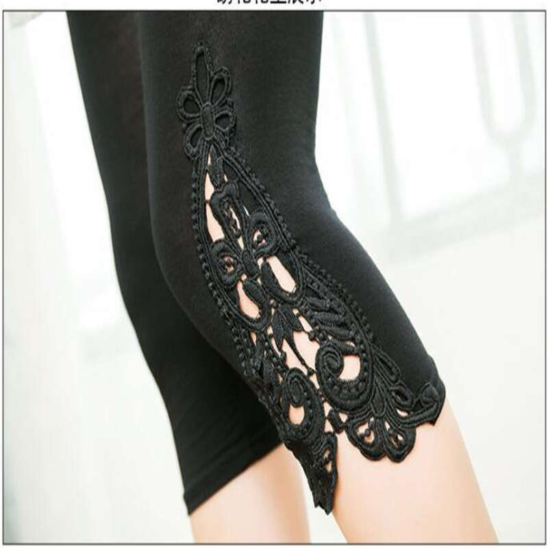 Xs-7Xl Leggings For Women Summer Lace Hollow Trim White Pink Navy Red 6Xl 5Xl 4Xl Xxxl XS Custom Capri Crop Tight Legins White