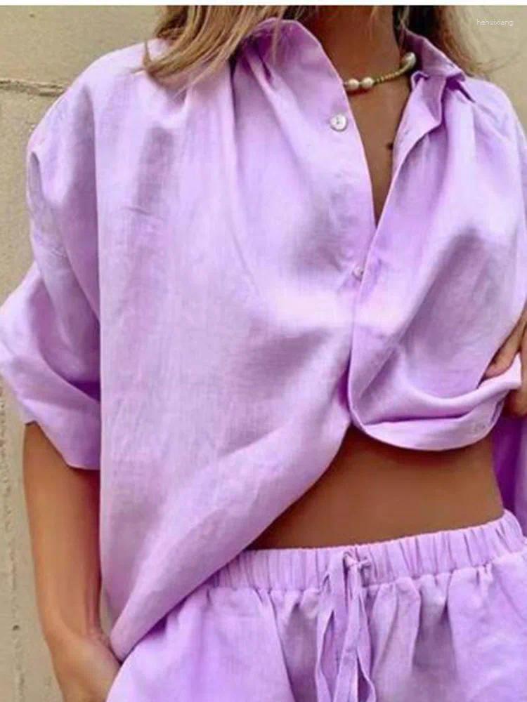 Women's Tracksuits Loose Shirt Two Piece Sets 2024 Women White Clothes Set Half Sleeve V- Neck Button-up Drawstring Shorts For