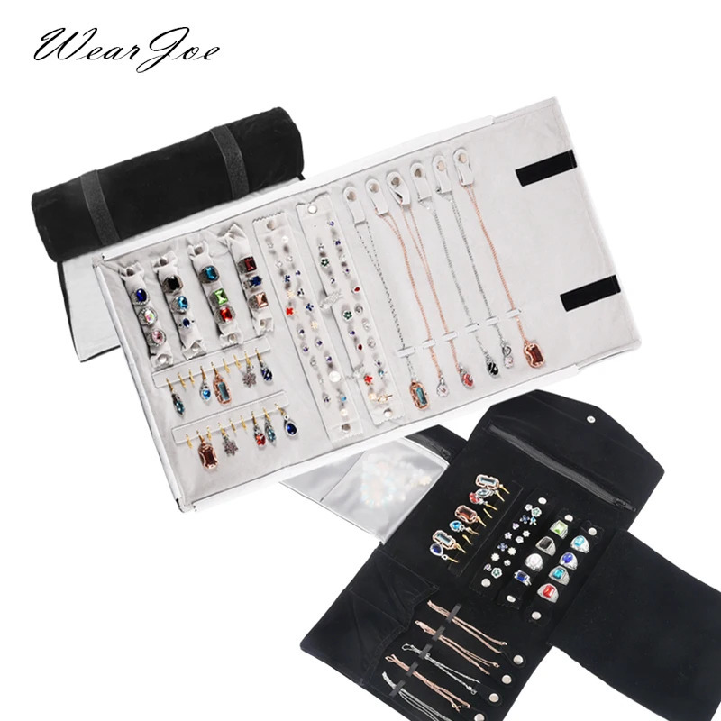 Travel Bracelet Jewelry Organizer Roll Up Bag Portable Velvet Ring Earrings Pendant Necklace Storage Bag Ornaments Foldable Case 240923
