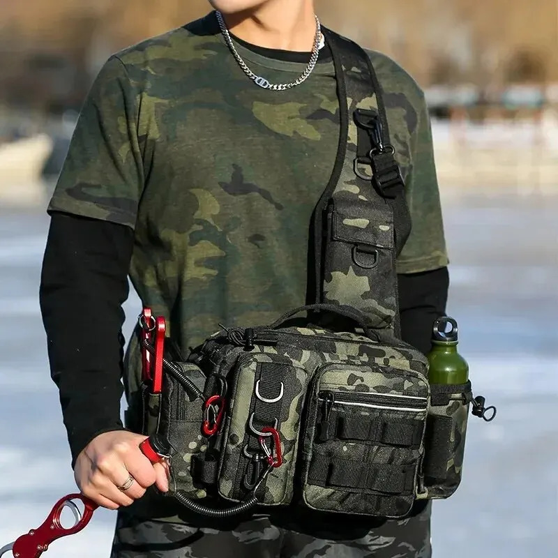 Fishing Tackle Backpack Lure Box Gear Storage Bag Fanny Pack for Men Fly with Rod Holder Sling Shoulder 240924