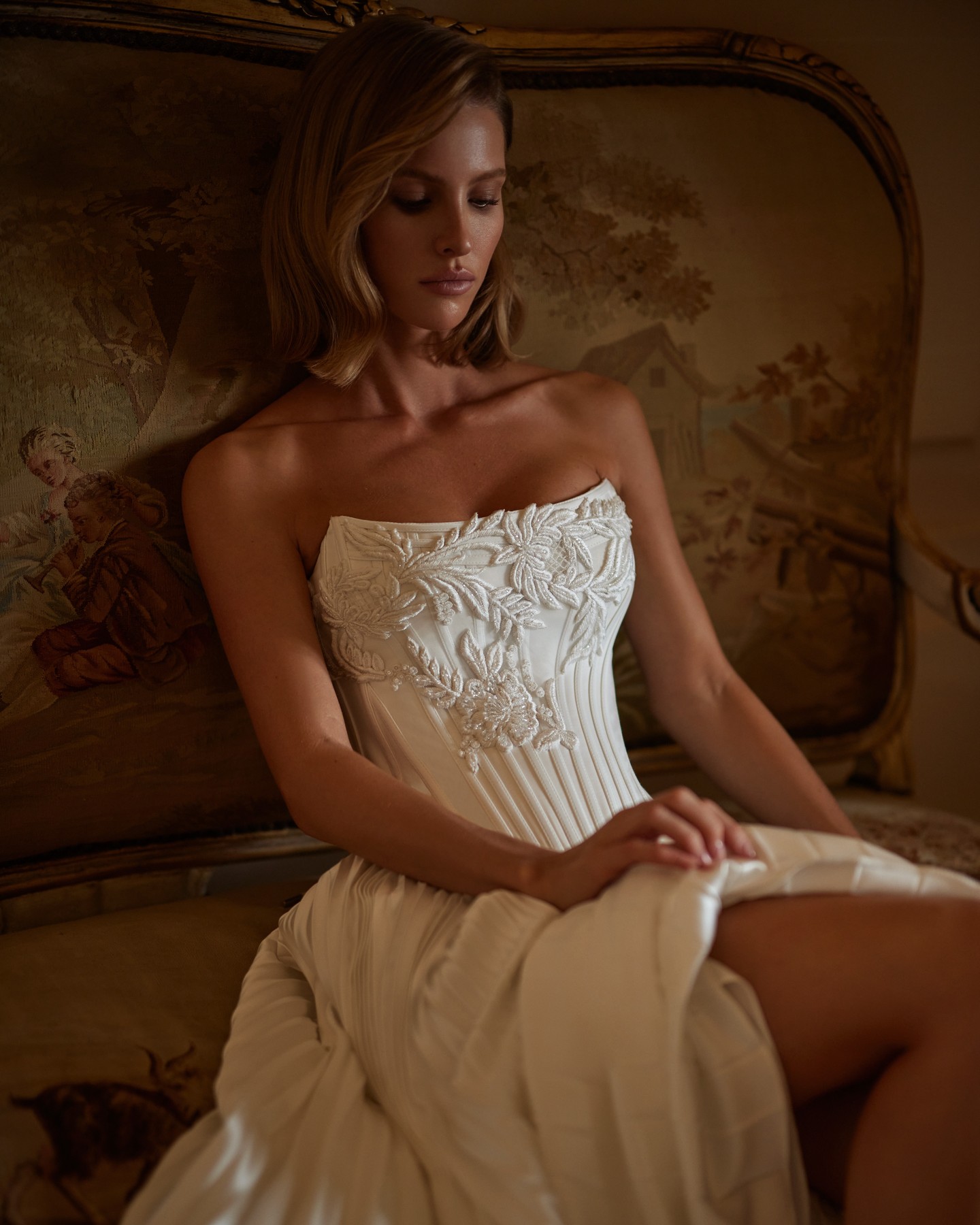 Milla Nova A e dresses bridal gowns appliqued strapless boho wedding dress bone bodice ruched pleated skirt backless vestidos de novia