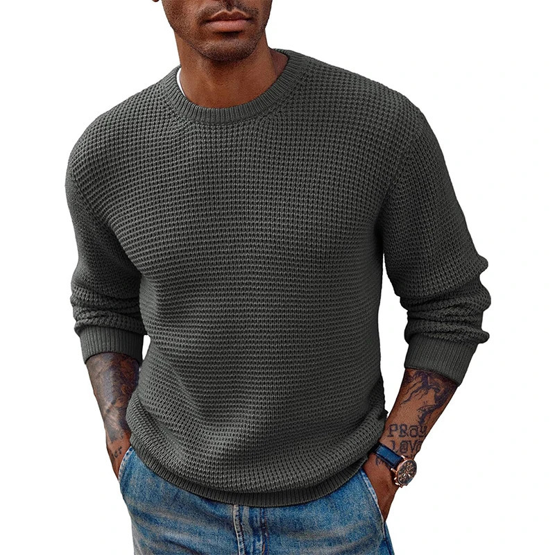 Fashionable solid color knitted jumper top mens retro O-neck long sleeved knitted sweater spring/summer sweater 240930