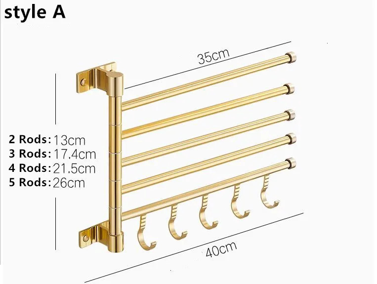 Golden Lamp Aluminum Wall Mounted Rotating Towel Rack Bathroom Rail Hanger Bathroom Accessories Storage 240929