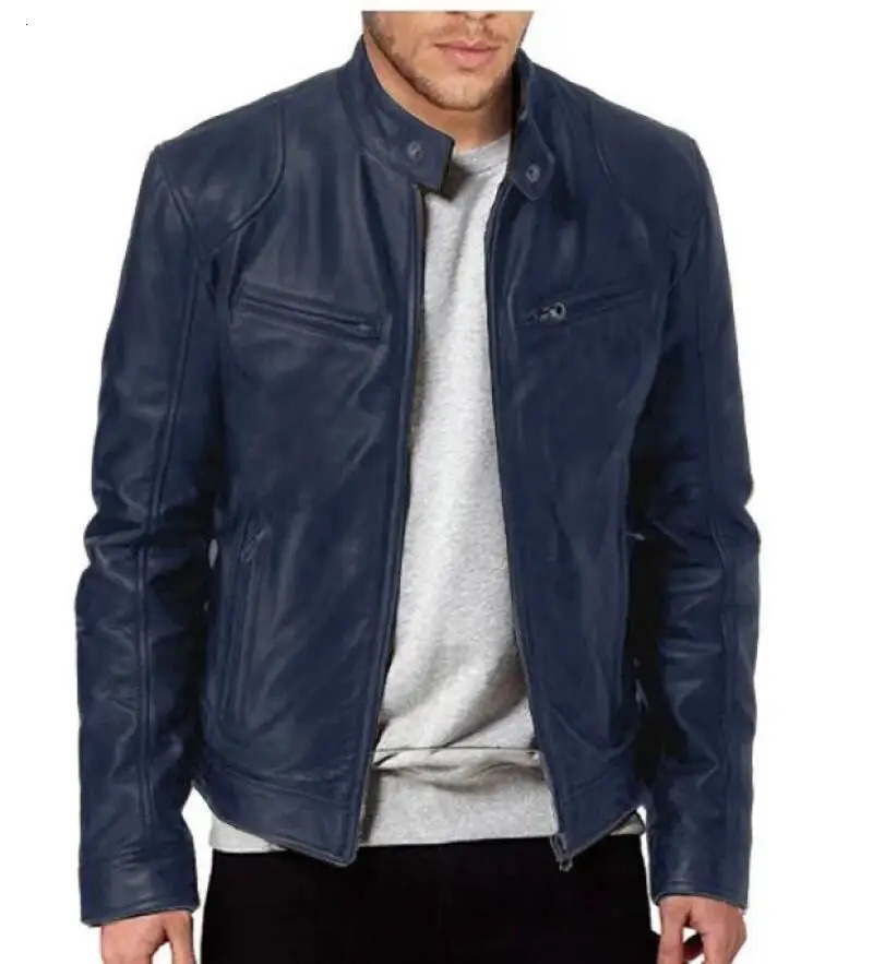 Fashion Mens Leather Jacket Slim Fit Stand Collar PU Male Antiwind Motorcycle Lapel Diagonal Zipper Jackets Men 240927