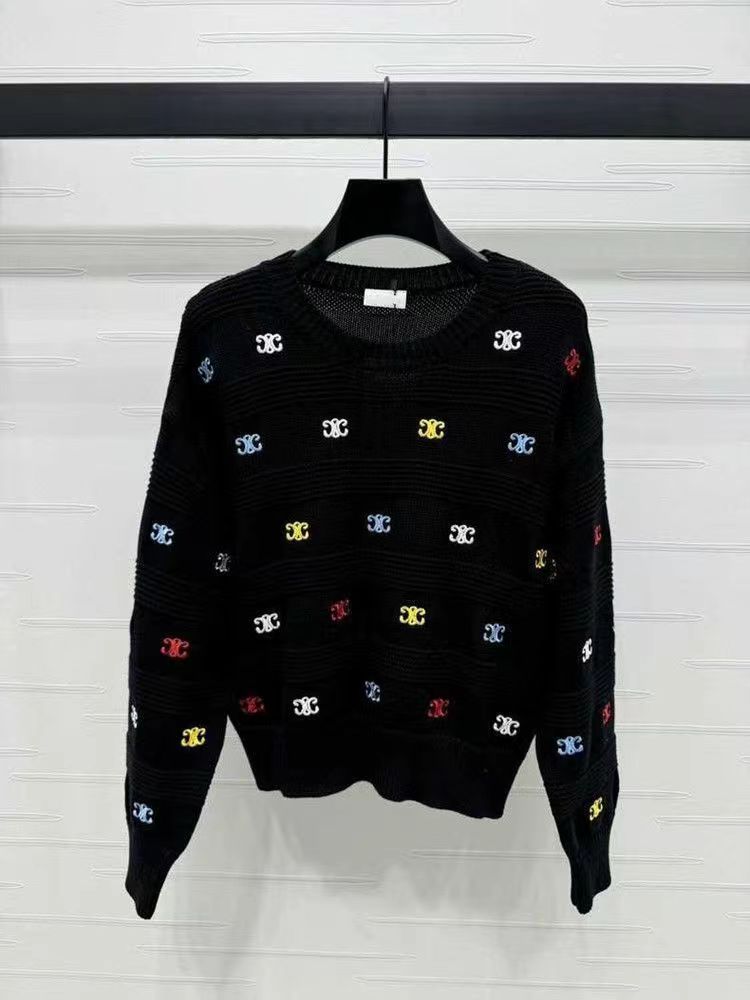 Embroidered Rainbow Sweater Women's Early Autumn New Arc de Triomphe Loose Slim Age-reducing Knitwear French