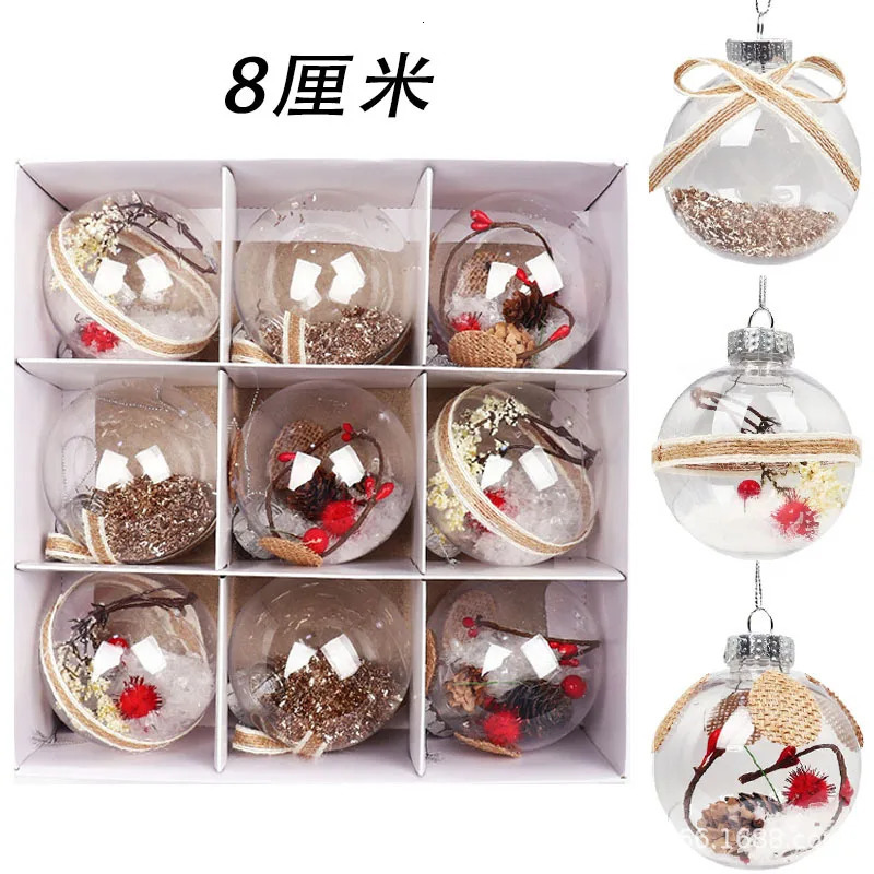 Transparent ball 8cm 9 cardboard box tree pendant decoration window hanging Christmas gift 240929