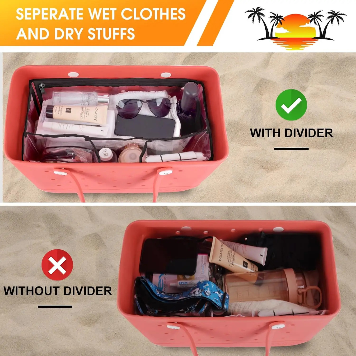 Beach Bag Organizer for Original Bogg Bag Accessories InsertsClear Divider for Bogg Bag InsertOrganize Divide Space of Tote 240929