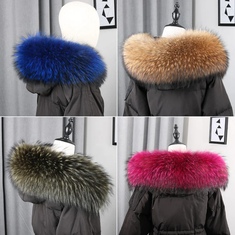 100% Real Natural Raccoon Fur Scarf Women Winter Fashion Warm High Quality Fur Collar For Coat Strip Hooded Large Muffler 240924