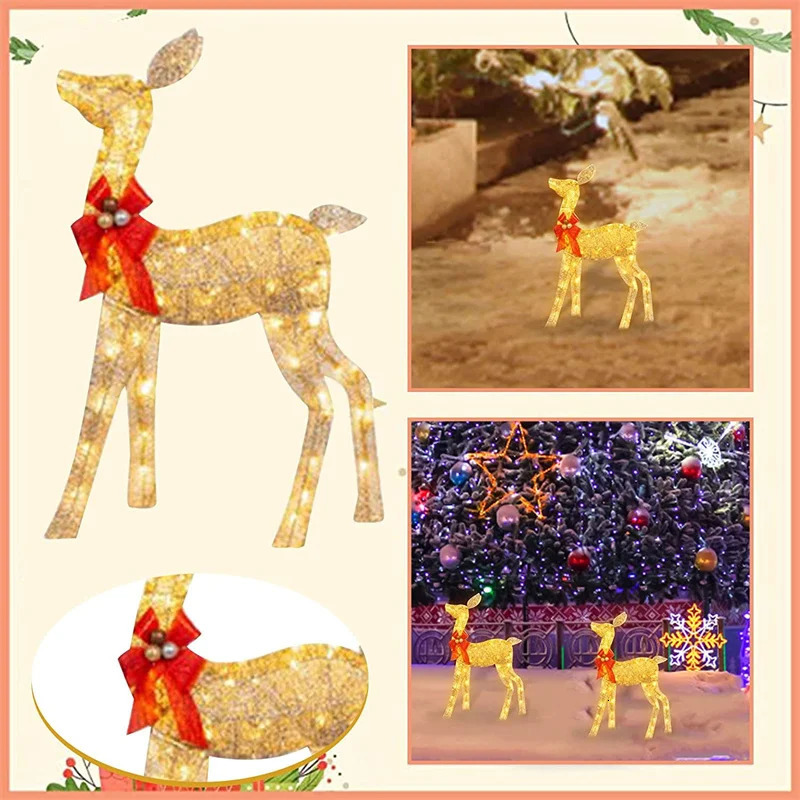 3 pieces of wrought iron garden LED lights emitting reindeer Christmas home outdoor courtyard decoration 240929