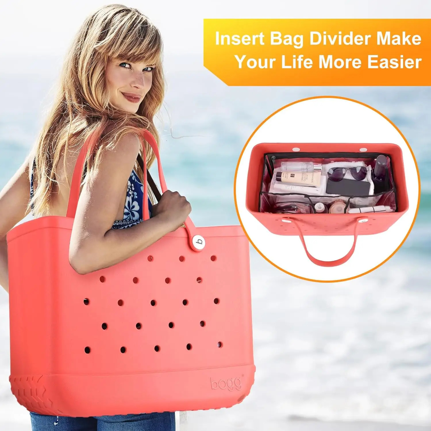 Beach Bag Organizer for Original Bogg Bag Accessories InsertsClear Divider for Bogg Bag InsertOrganize Divide Space of Tote 240929