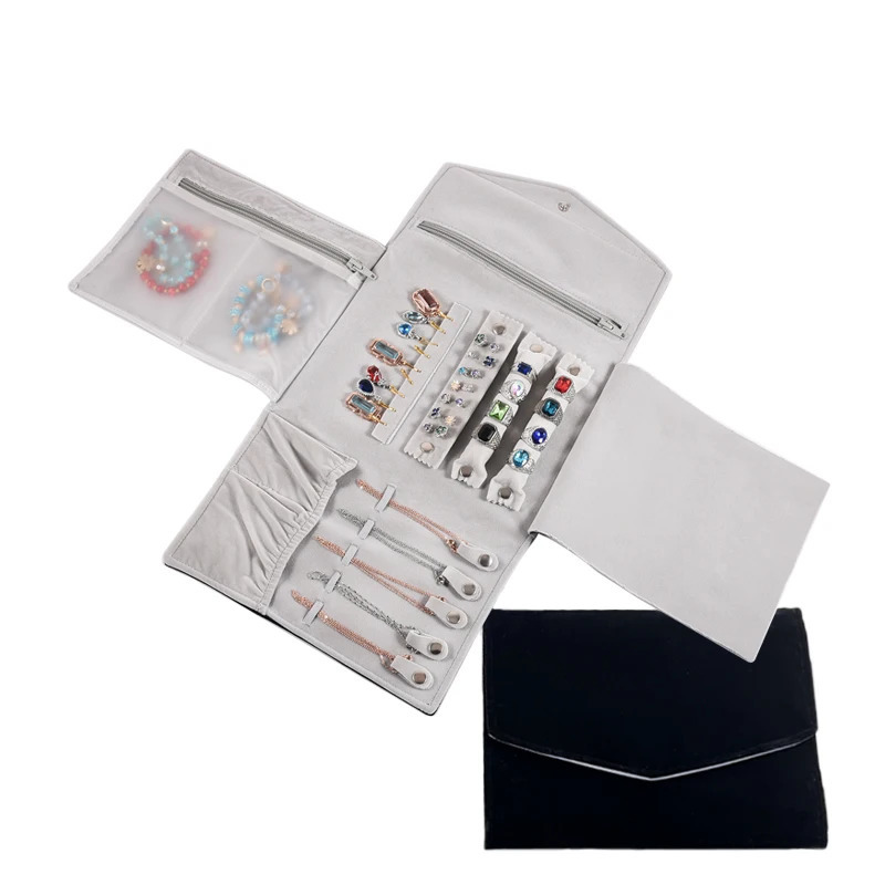 Travel Bracelet Jewelry Organizer Roll Up Bag Portable Velvet Ring Earrings Pendant Necklace Storage Bag Ornaments Foldable Case 240923