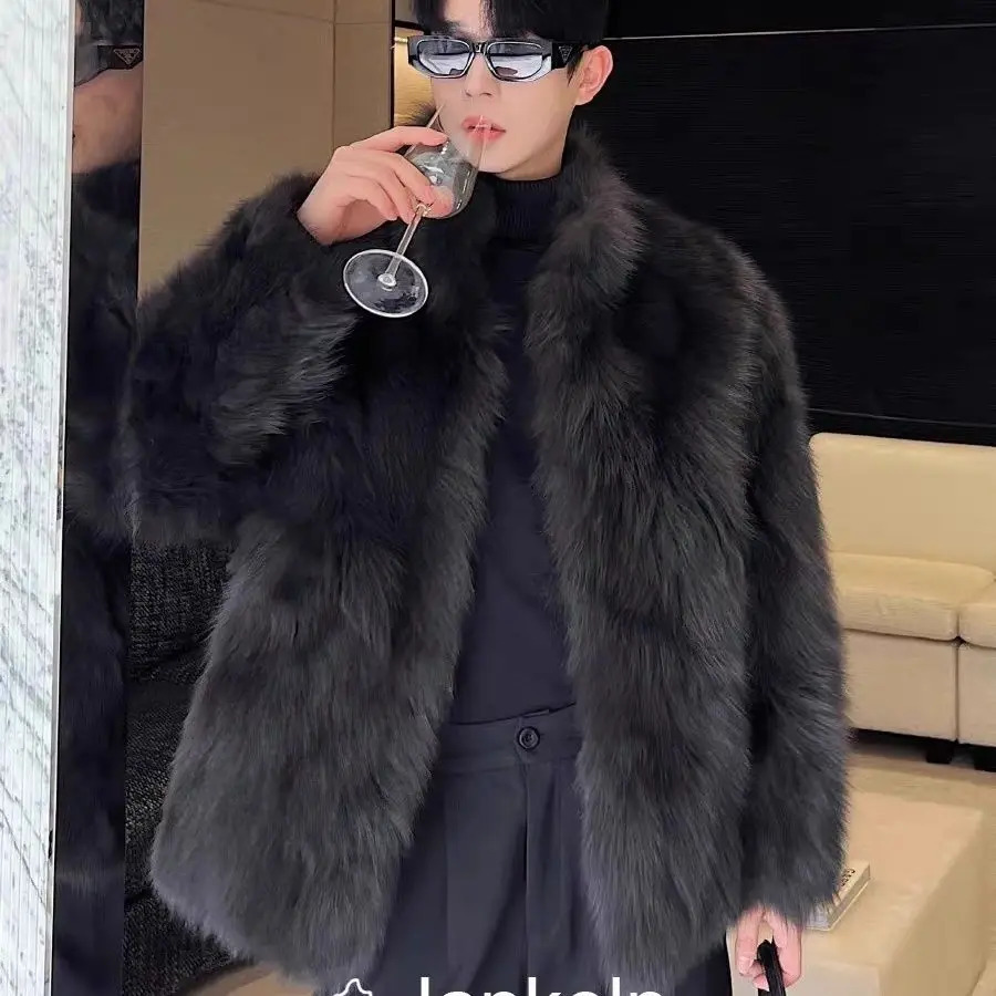 2024 Winter Mens ly Made Fur Mens Coat Thick Fox Black Sable Solid Black Jacket A215 240929