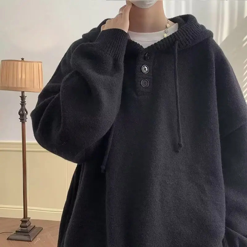 Korean style hooded sweater mens spring and autumn retro lazy jacket casual loose hooded sweater mens clothing Y2K top 240927