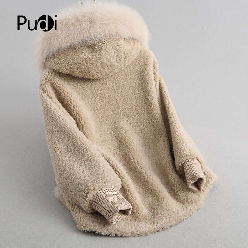 PUDI A18103 Women's Winter Warm Fox Fur Hood Lady Real Wool Long Coat Jacket Overcoat