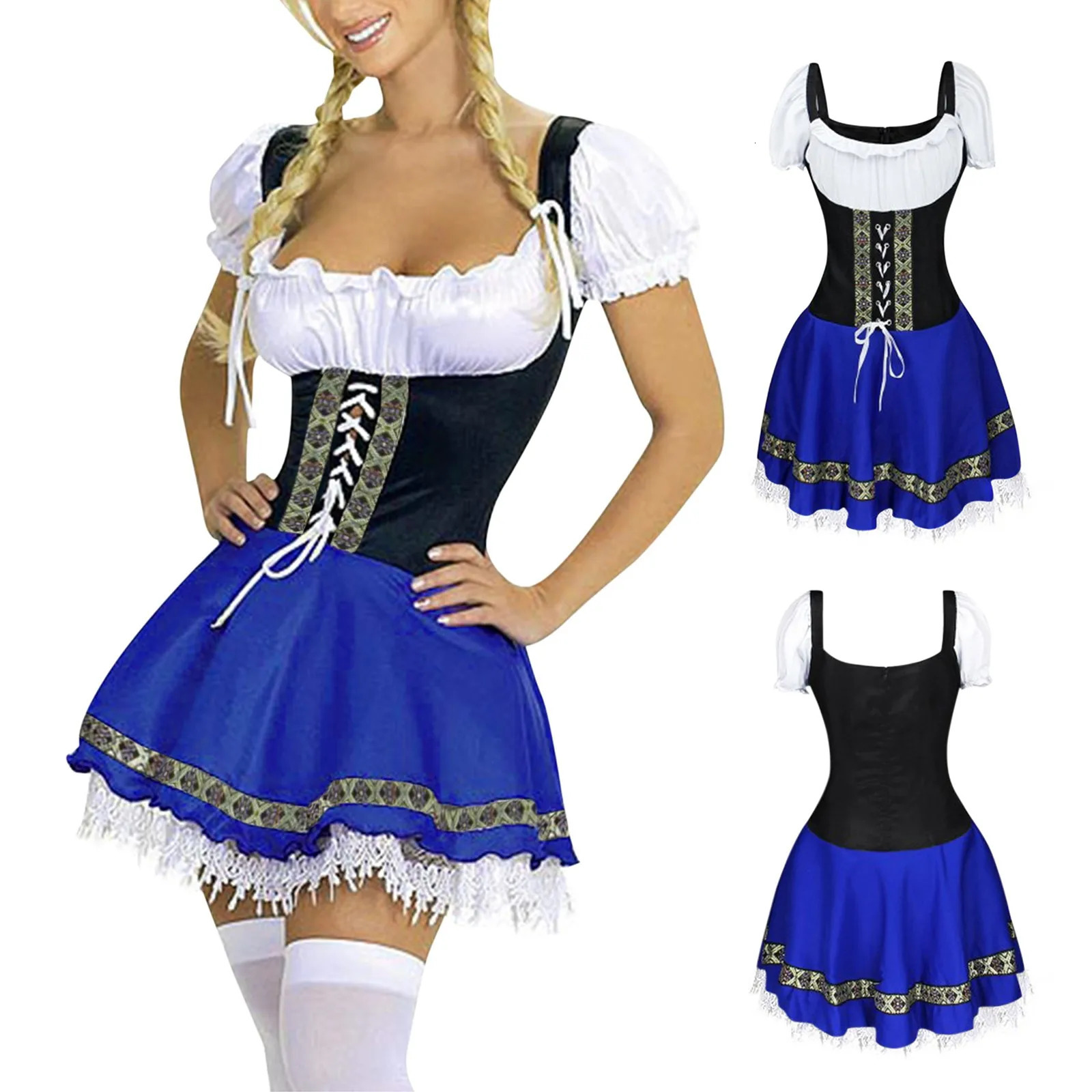 Blue Sexy Womens Beer Festival Dress Womens Bavarian German Female Waiter Provides Tight Womens Clothing S-3XL Beer Girl Dress 240929