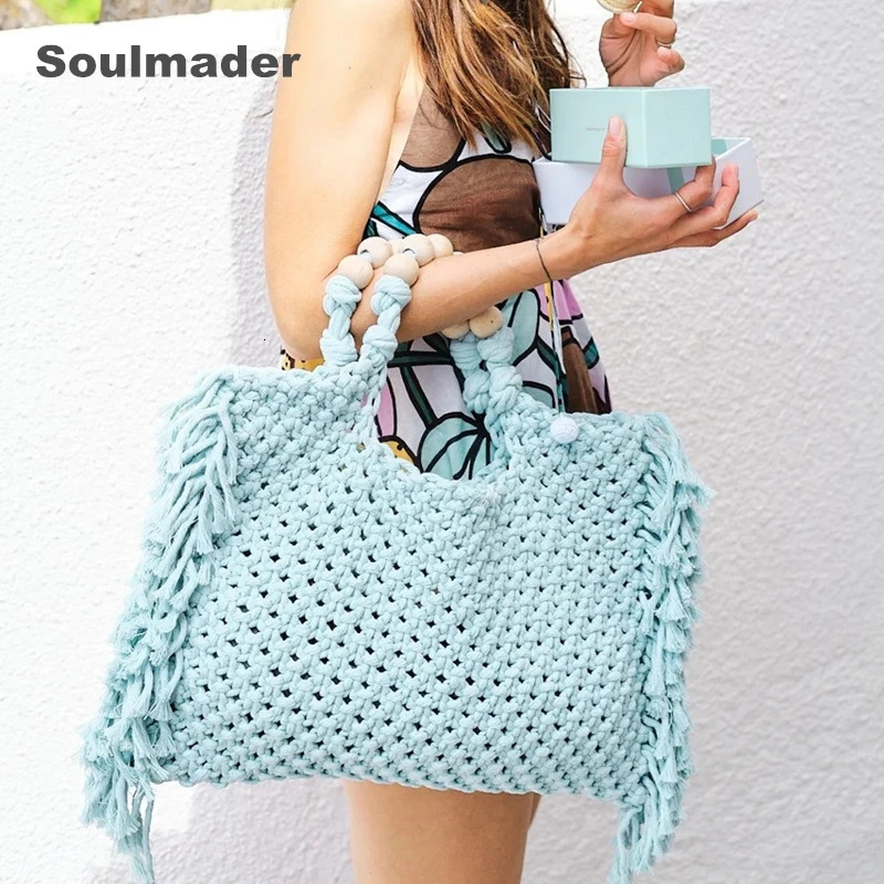 Macrame Bag Wholesale Womens Crochet Bohemian Summer Edge Beach Handbag Ivy Purple Green Blue Black 240930