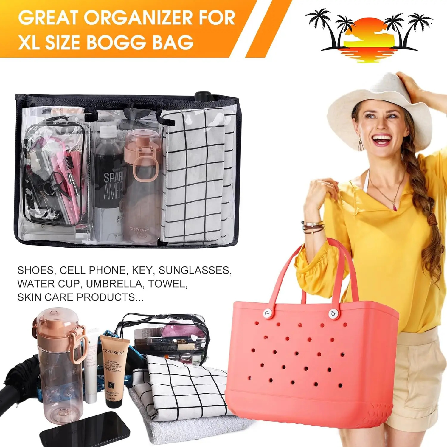 Beach Bag Organizer for Original Bogg Bag Accessories InsertsClear Divider for Bogg Bag InsertOrganize Divide Space of Tote 240929