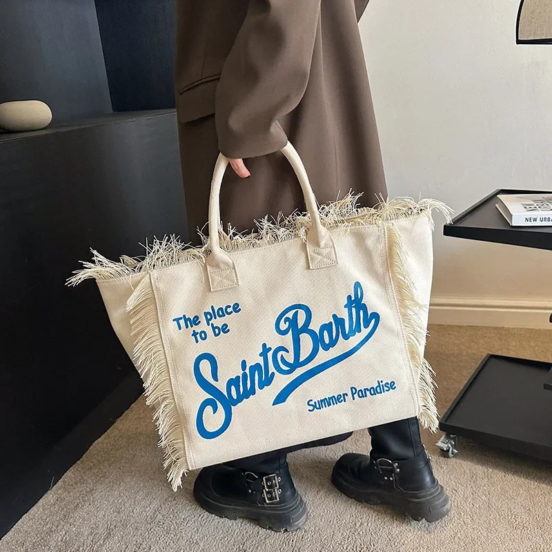 canvas large capacity tote bag for women fashion y2k tassel handbags female casual outdoor shopper bags letter print handbag 240926