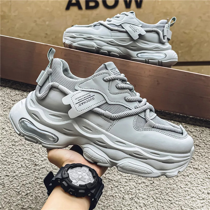 Fashion platform shoes mens outdoor lace casual shoes breathable short and chubby sports shoes mens anti slip coaching sports shoes 240930