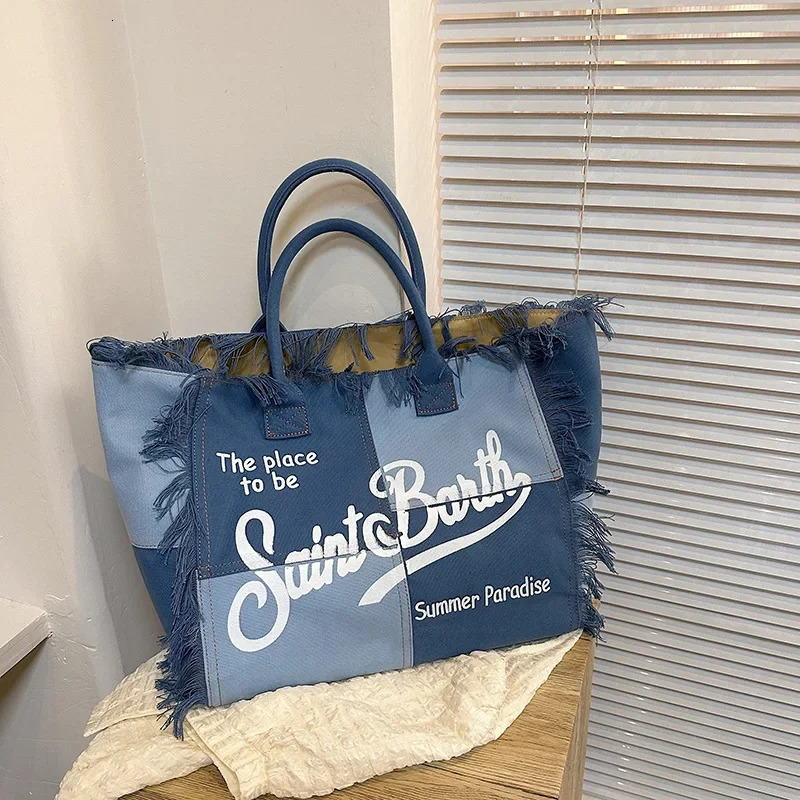 canvas large capacity tote bag for women fashion y2k tassel handbags female casual outdoor shopper bags letter print handbag 240926