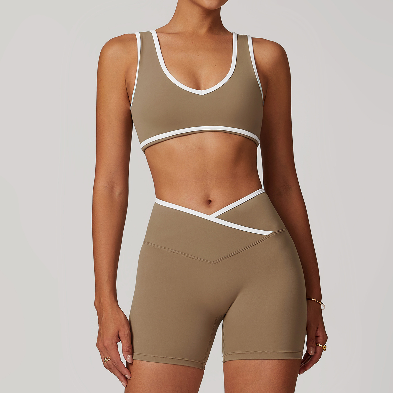 Women s Yoga Two piece Set Sports Bra Cross High Waist And Hip Lifting Sports Pants Contrasting Color Backless Tight Nude Set Running Yoga Suit Top