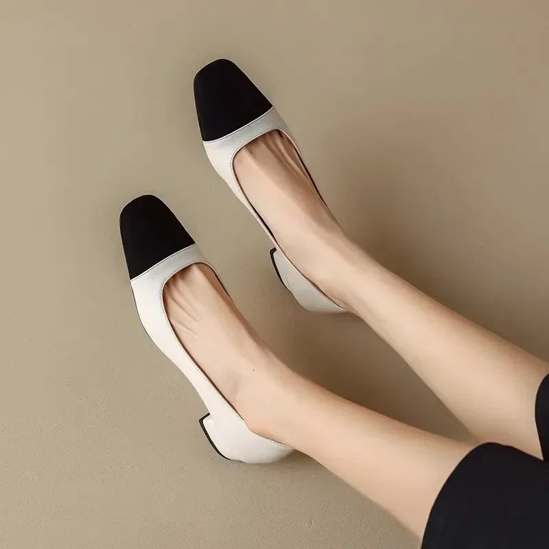 Spring and Autumn Womens Comfortable Thick High Heels Casual Low Heels Square Head Womens Shoes 240930