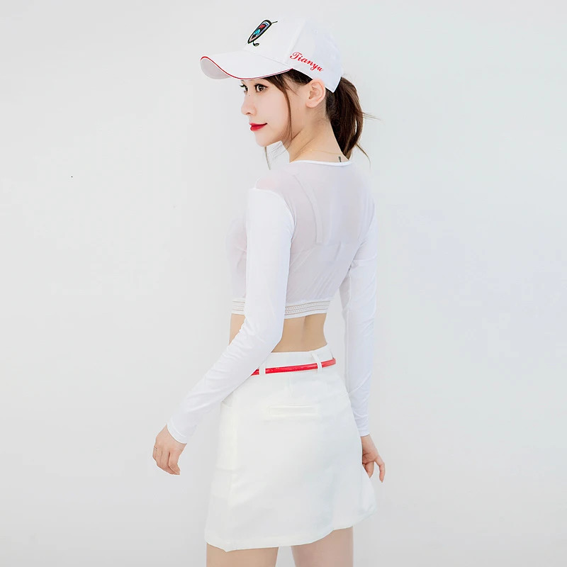 Womens thin golf shirt Sunscreen Inside Wear Cropped Tops long sleeved UV resistant arm sleeves ice silk bottom golf shirt 240930